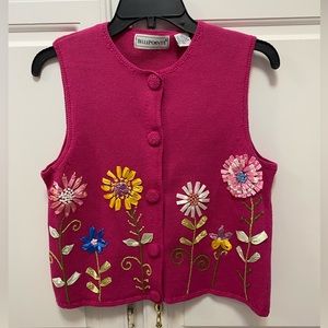 Bellepointe Vintage Pink Ribbon Flower Floral Button Sweater Vest Size Small